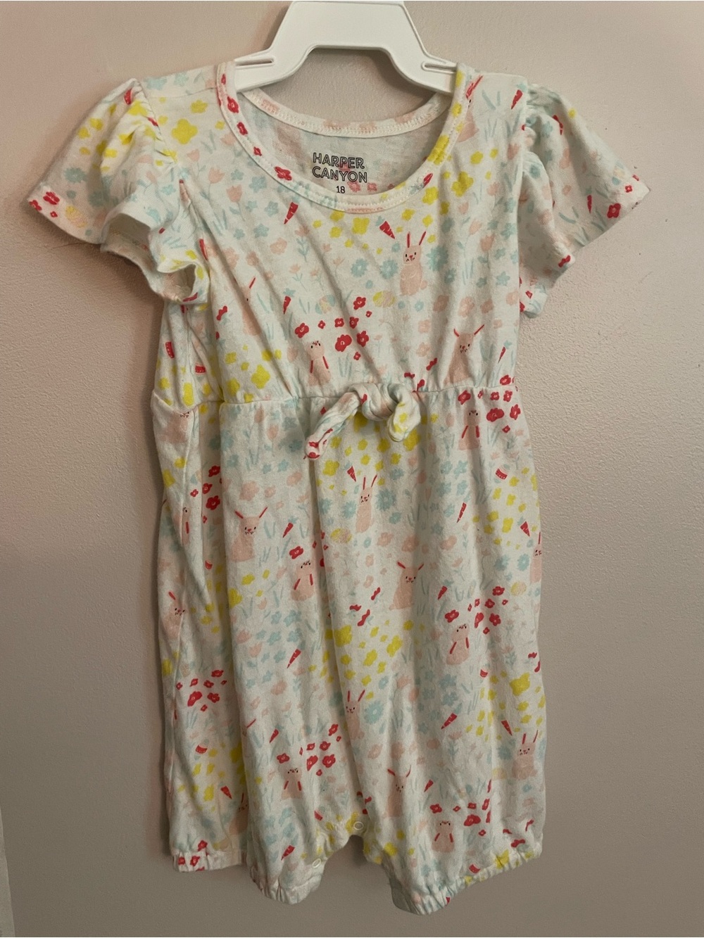 Harper Canyon White Romper Bubble with Floral & Bunny Print